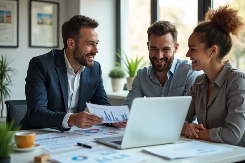 mortgage advisor explaining loan options to homebuyer